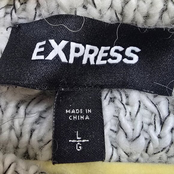 Men's Express Cable Knit Ribbed Sleeve Shawl Collar Sweater - White with Black - Picture 4 of 6